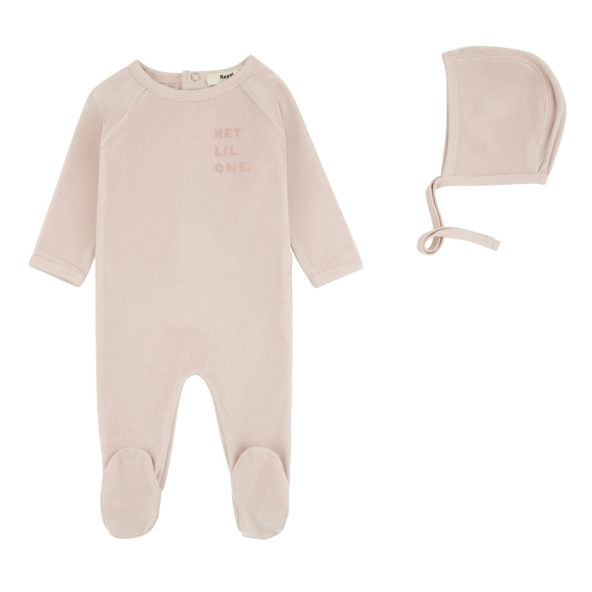 Velour Hey Lil One Footie And Bonnet