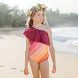Sunset Beach Rainbow One Shoulder Ruffle