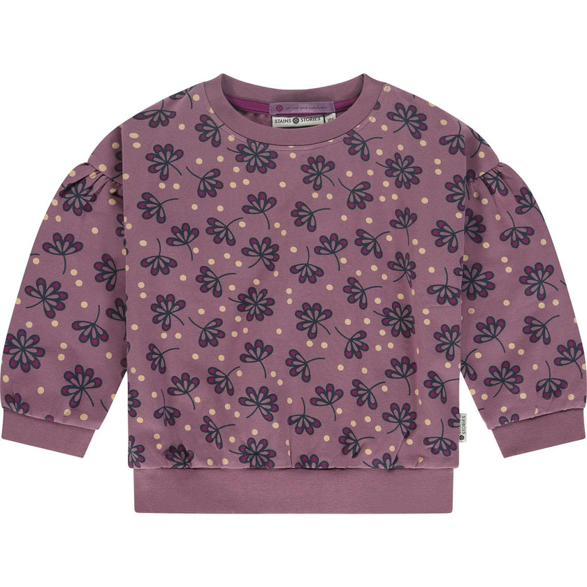 Floral Crew Neck Puff Sleeve Pullover Sweatshirt