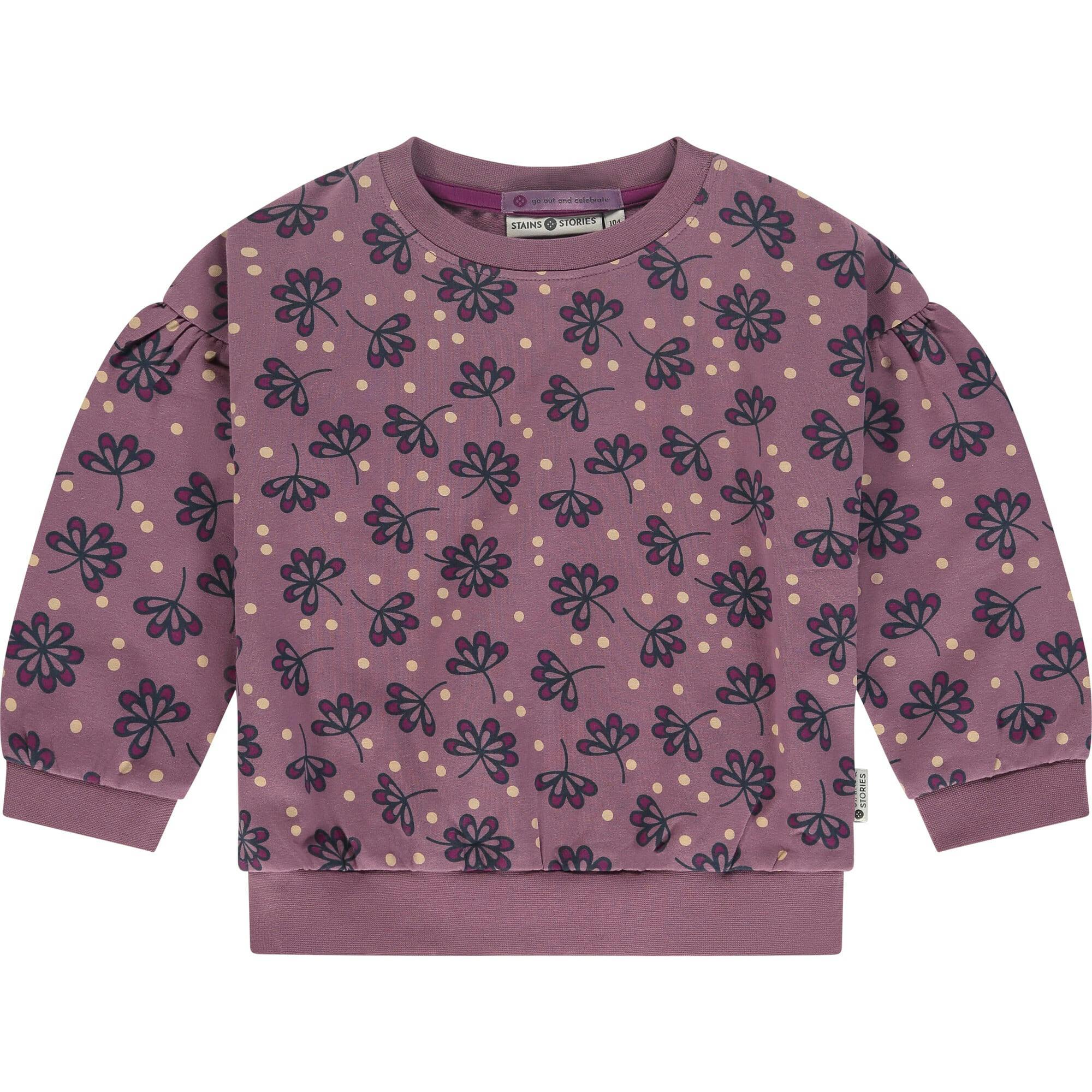 Floral Crew Neck Puff Sleeve Pullover Sweatshirt