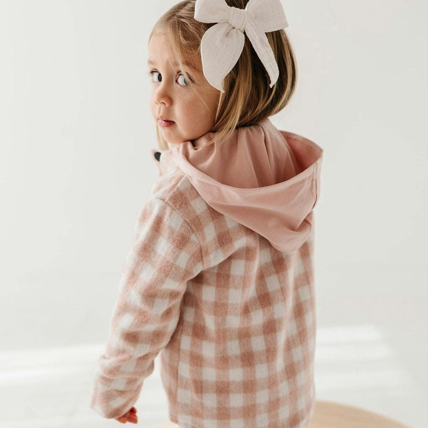 Hooded Shacket Pink Plaid