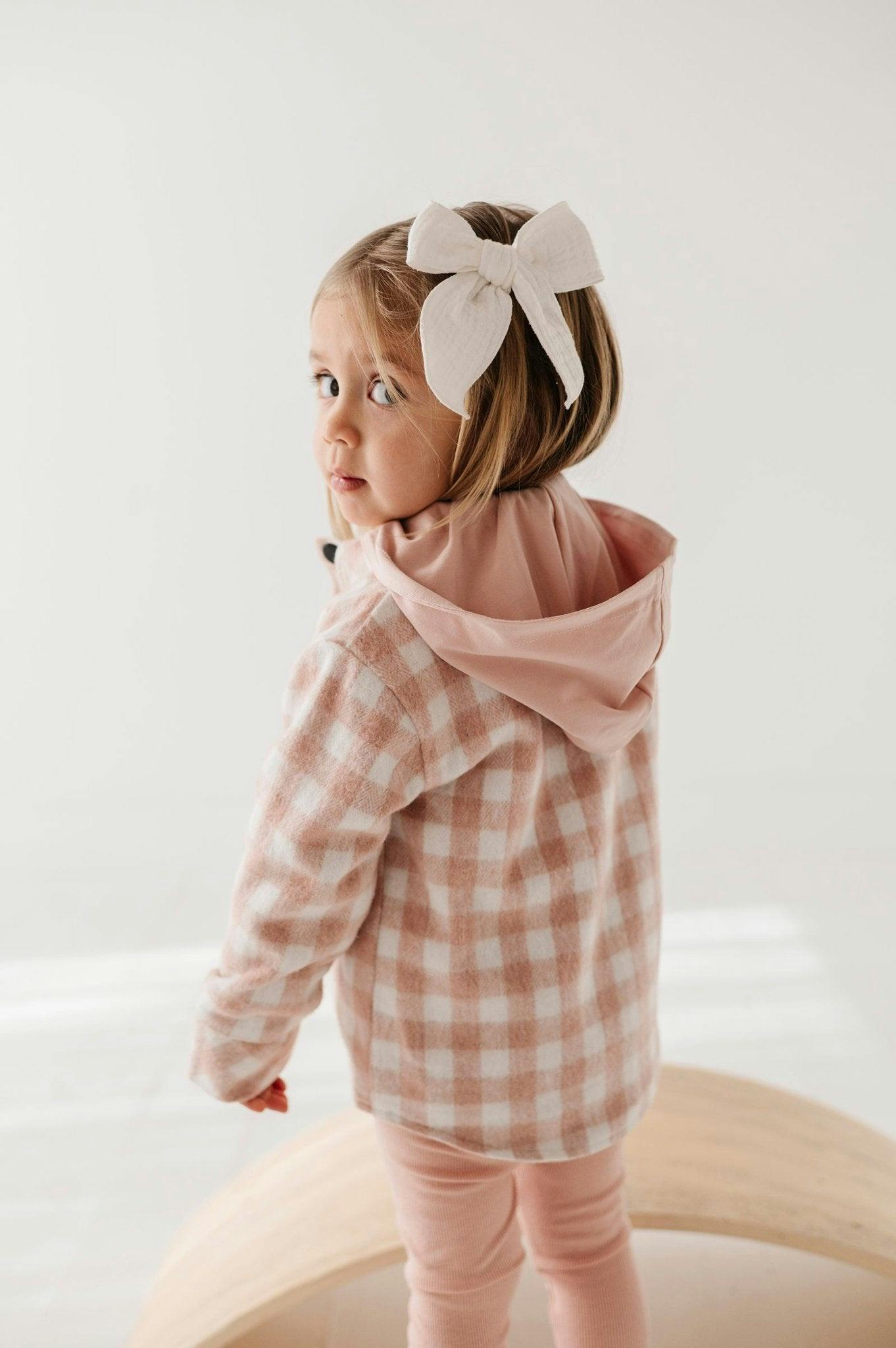 Hooded Shacket Pink Plaid