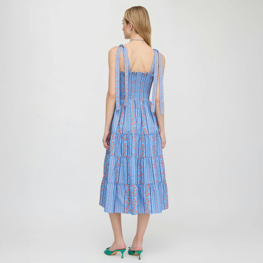The Ribbon Ellie Nap Dress - Blue Floral Batik Stripe