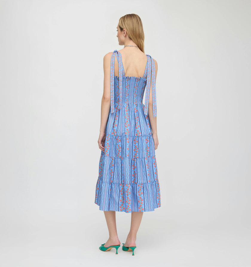 The Ribbon Ellie Nap Dress - Blue Floral Batik Stripe