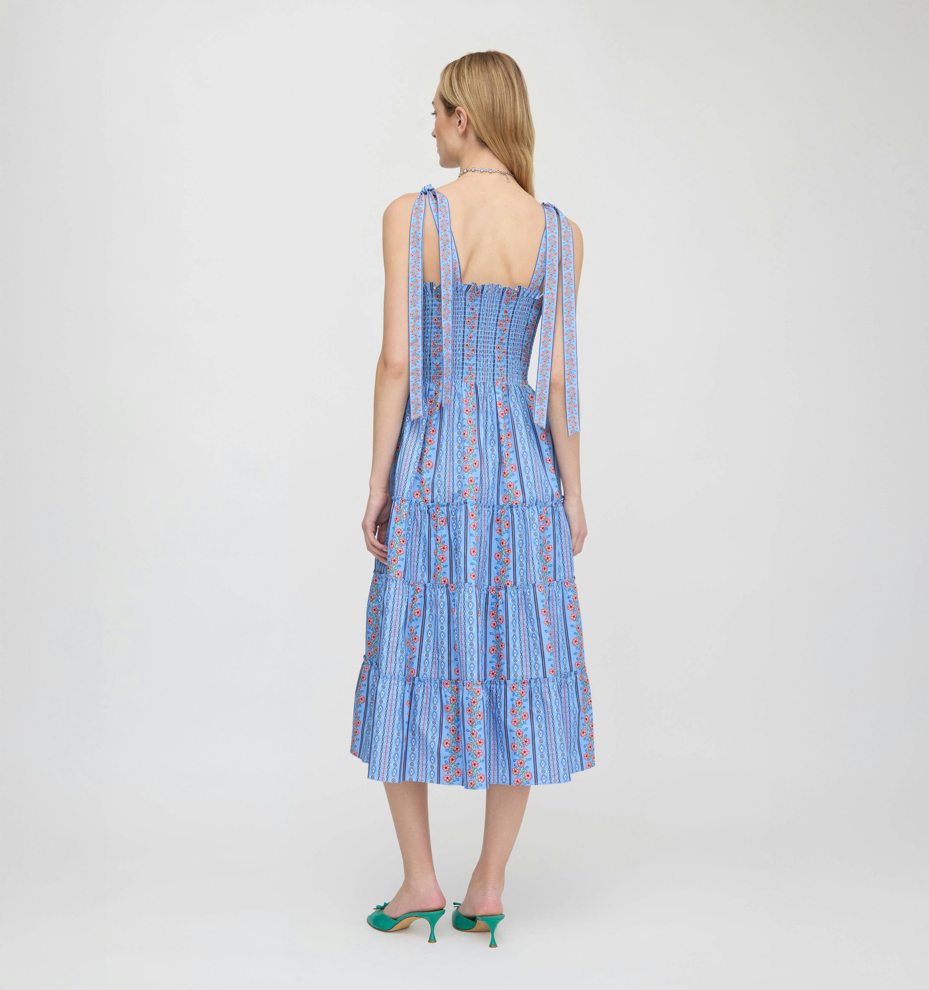 The Ribbon Ellie Nap Dress - Blue Floral Batik Stripe