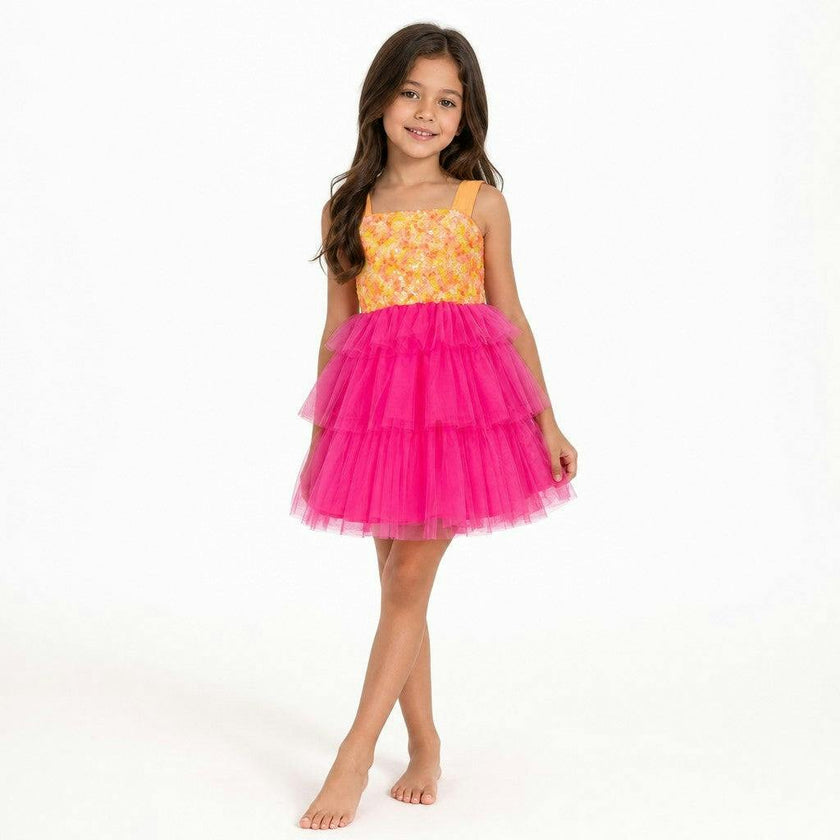 Pink Lemonade Sequin Tiered Tulle Birthday Dress for Girls