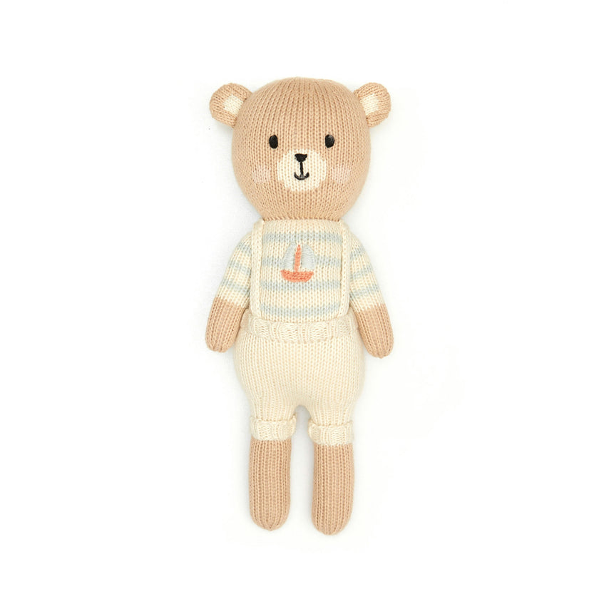 Arthur the bear with sailboat Natural & Light blue - 11"