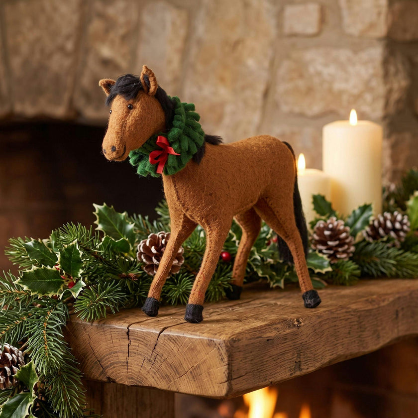 Hand Felted Wool Horse Wreath Christmas Tree Topper