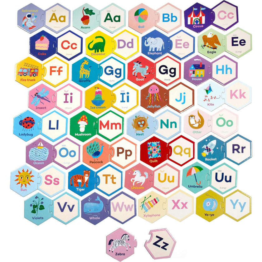 Hexagon Puzzle Pairs - Alphabet - 33 Pairs