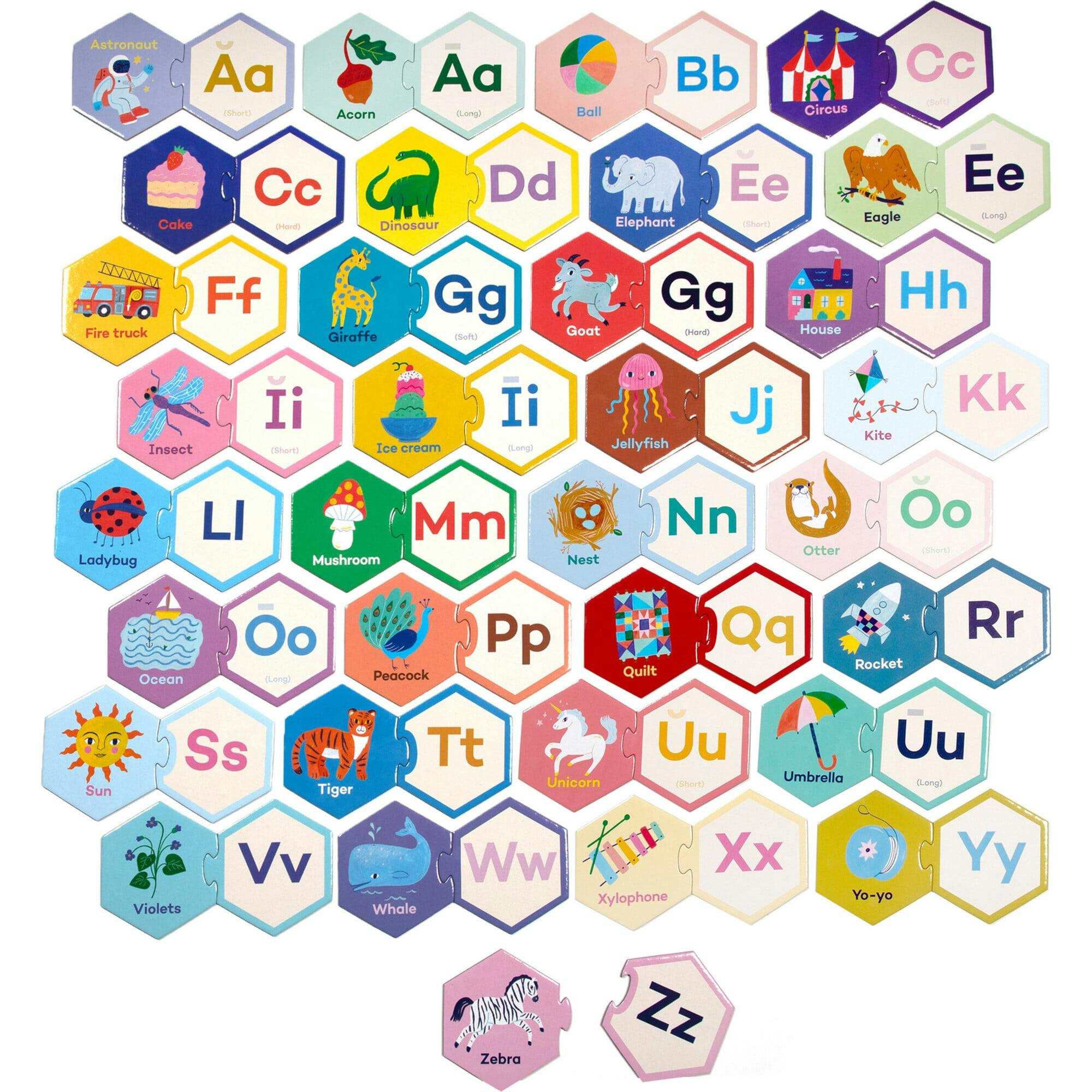 Hexagon Puzzle Pairs - Alphabet - 33 Pairs