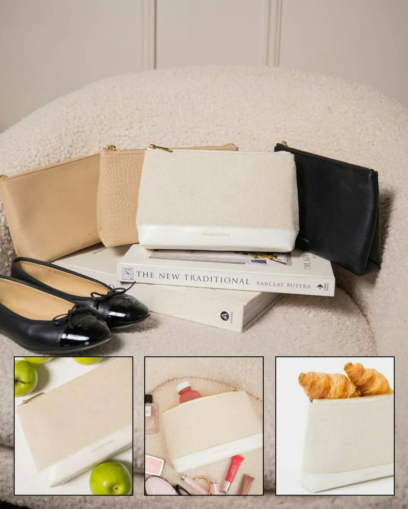 Insulated Small Snack Pouch, White Canvas
