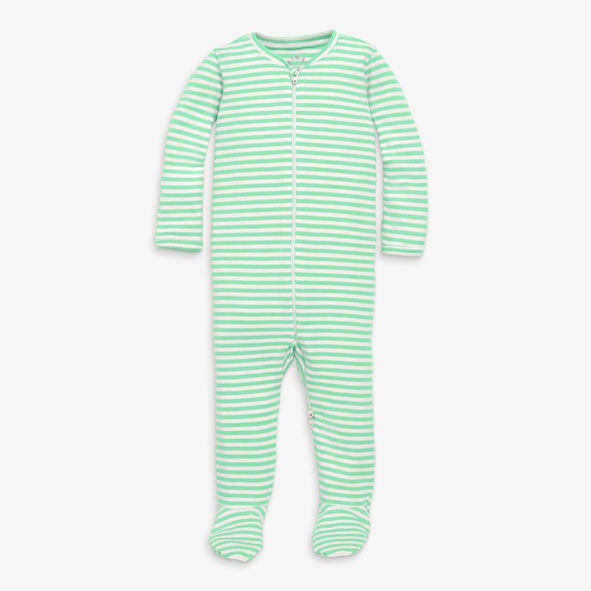 Baby organic zip footie in stripe