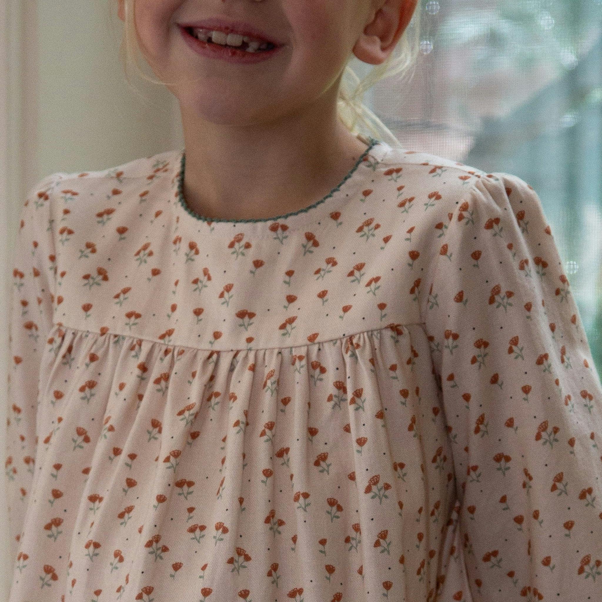 Piper Tiered Dress with Velvet Trim | Beige Petals