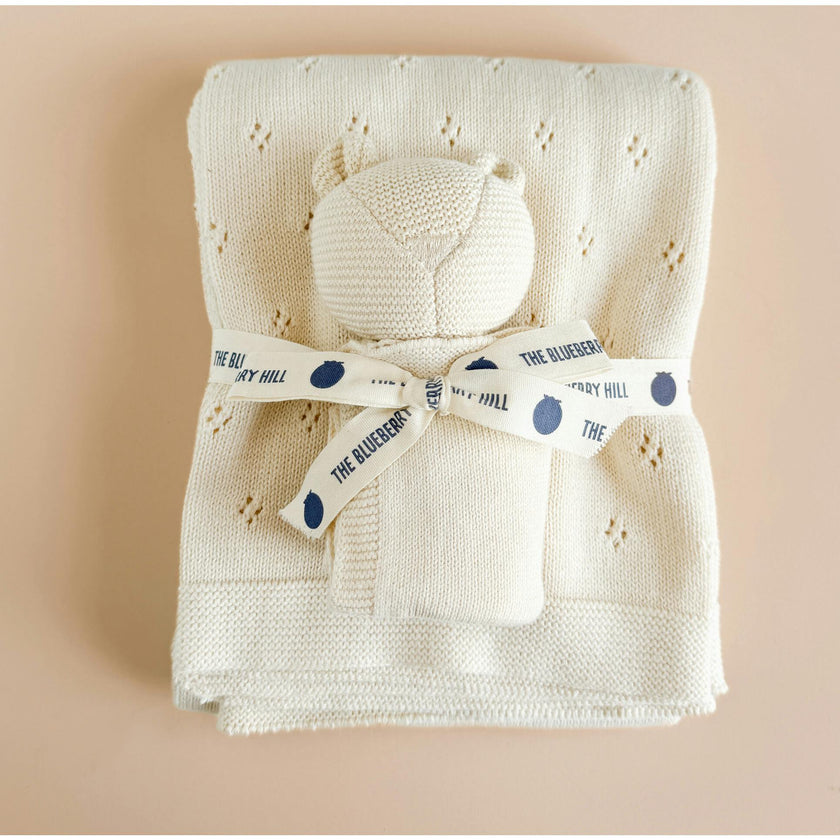 Pique Blanket and Bear Lovey Gift Set - Blush