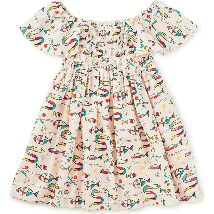 Flutter Sleeve Smocked Dress, Natural