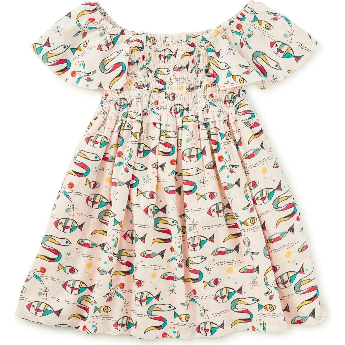Flutter Sleeve Smocked Dress, Natural