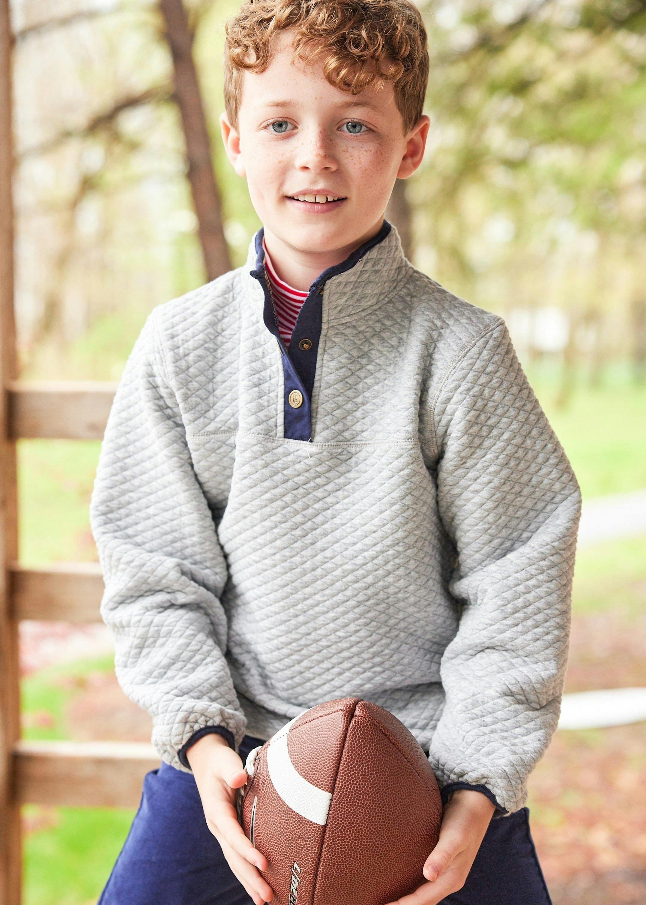Classic Quilted Pullover - Gray with Navy