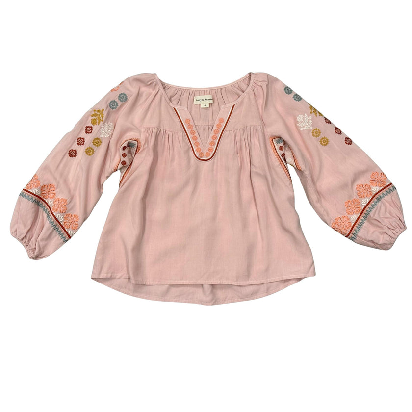Girls Embroidery Art Peasant Top in Boho Peach Whip
