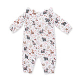 Southern Woodland Animals Pink - Ruffle Sleeve Snap Romper