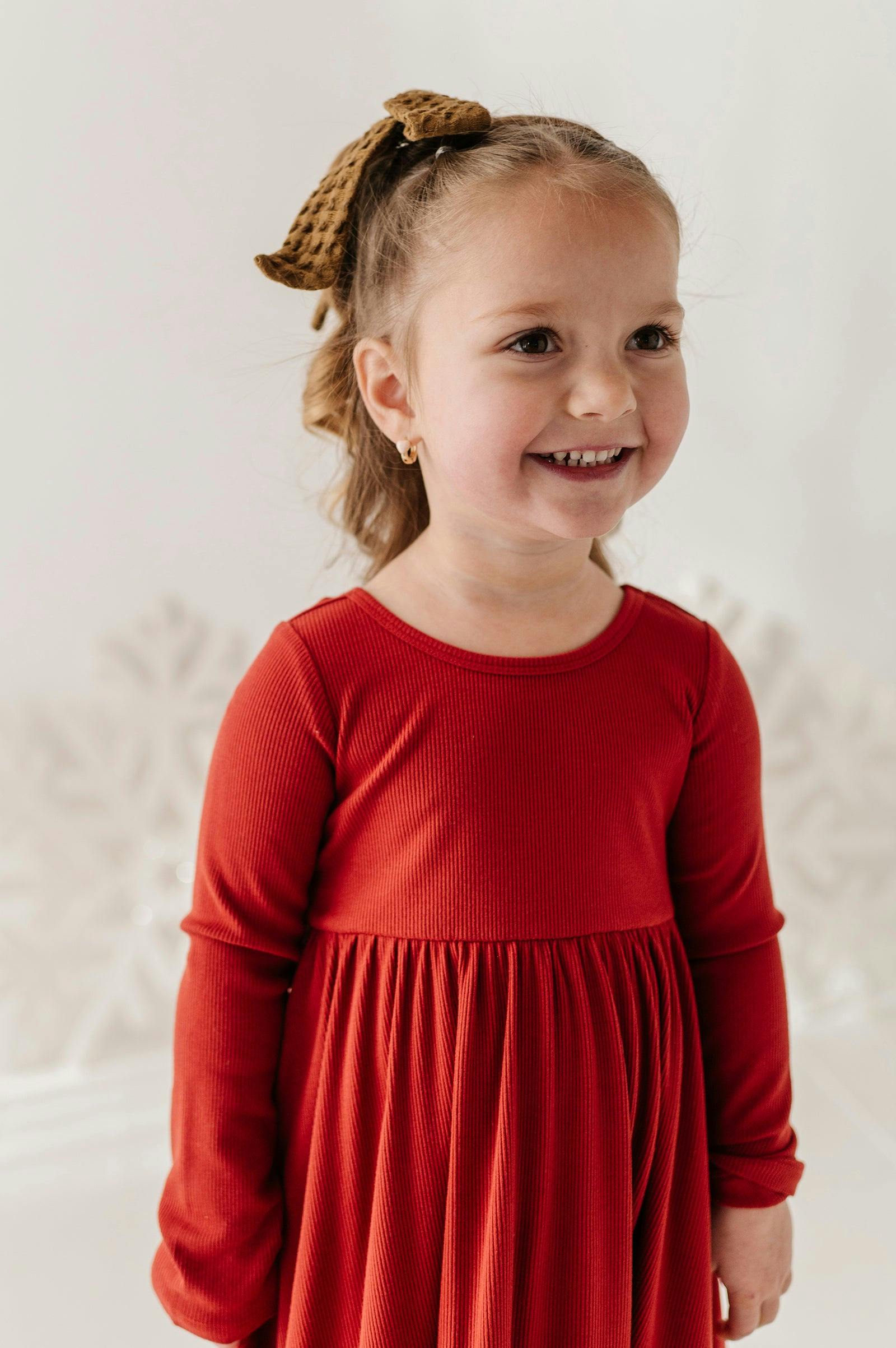 Girls Ribbed Ballet Dress in Berry Red