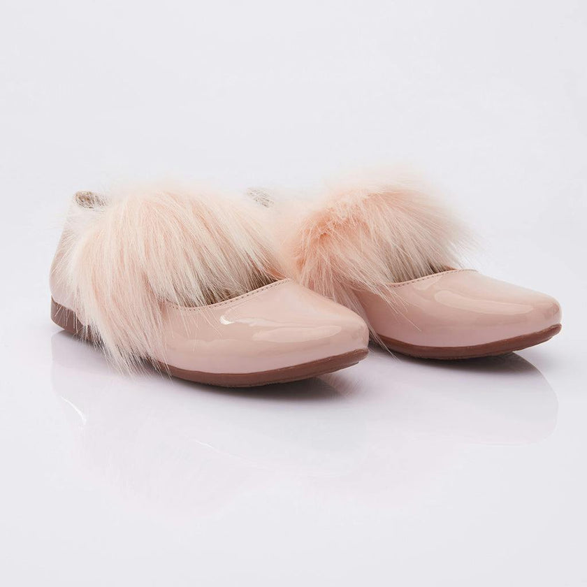 Patent Pink Fur Strap Flats