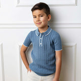 Organic Short Sleeve Sweater Polo with Tipping, Blue