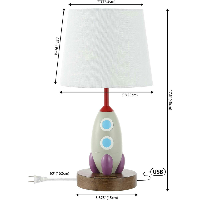 Houston 17.5" Coastal Style Iron/Resin Rocket LED Kids' Table Lamp with Phone Stand and USB Charging Port