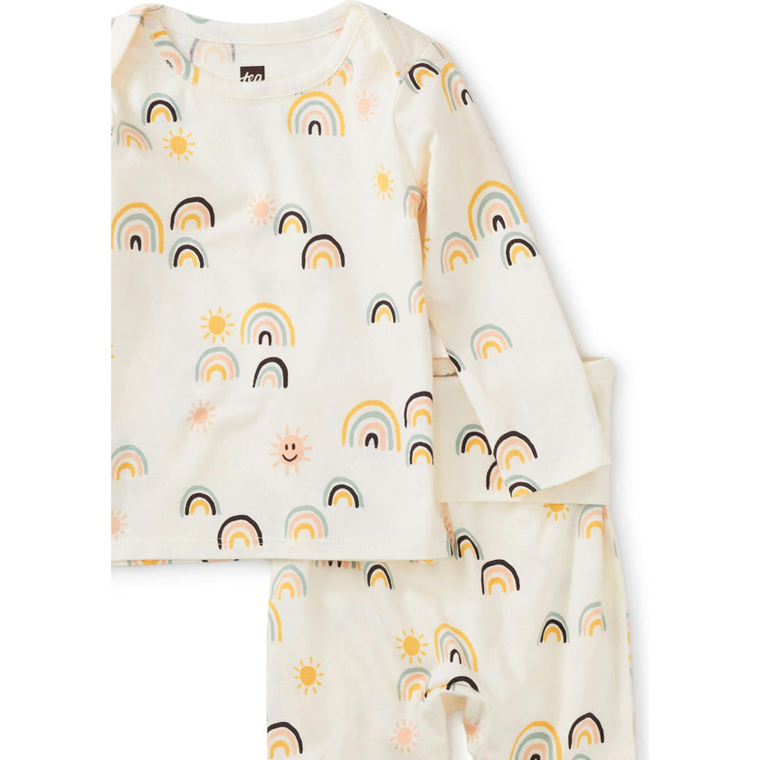 Printed Lap Shoulder Top Set, Cream