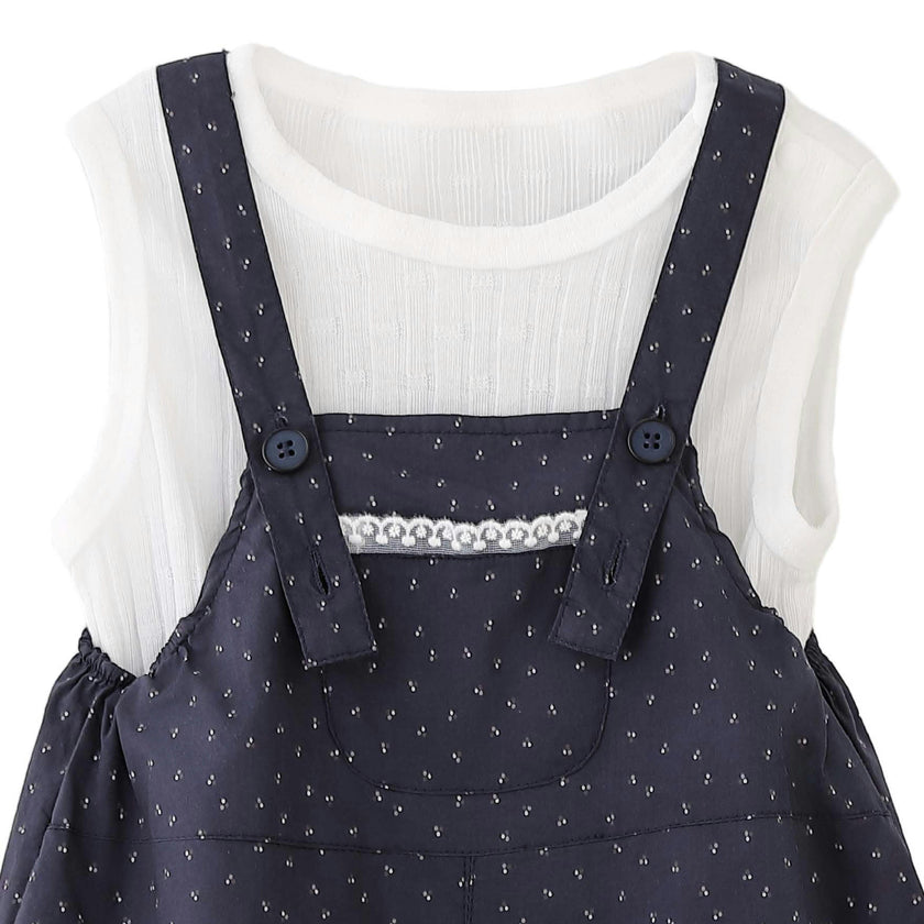 Navy Dotted Overall Set