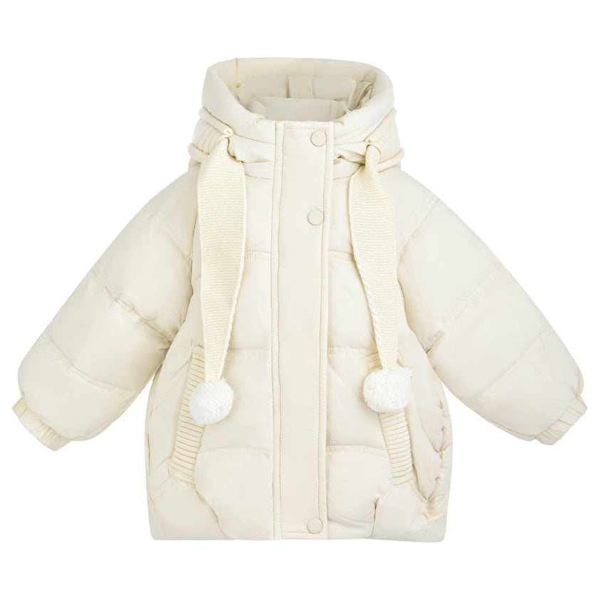 Ivory Pom-Pom Puffer Jacket