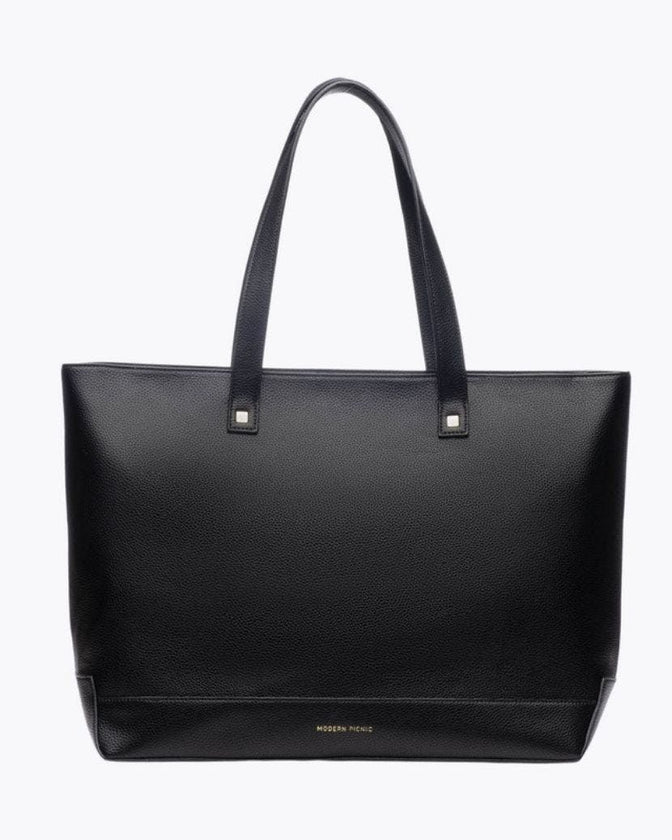Vegan Leather Work Tote Bag with Removable Insulated Pouch, Black