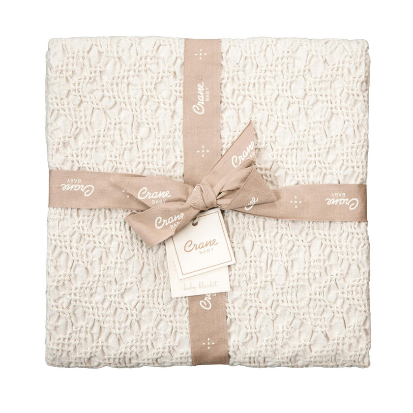 Oatmeal Boho Jacquard Knit Baby Blanket