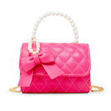 Quilted Pearl Handle Bow Ribbon Handbag