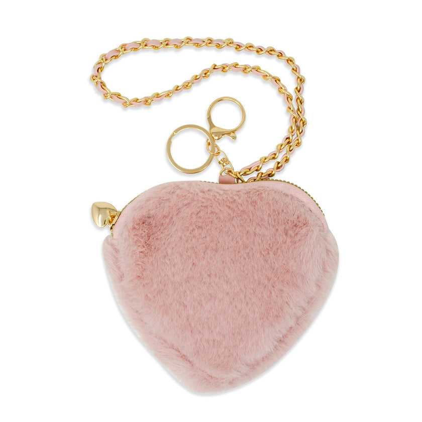 Girl's Fuzzy Heart Wristlet Coin Purse