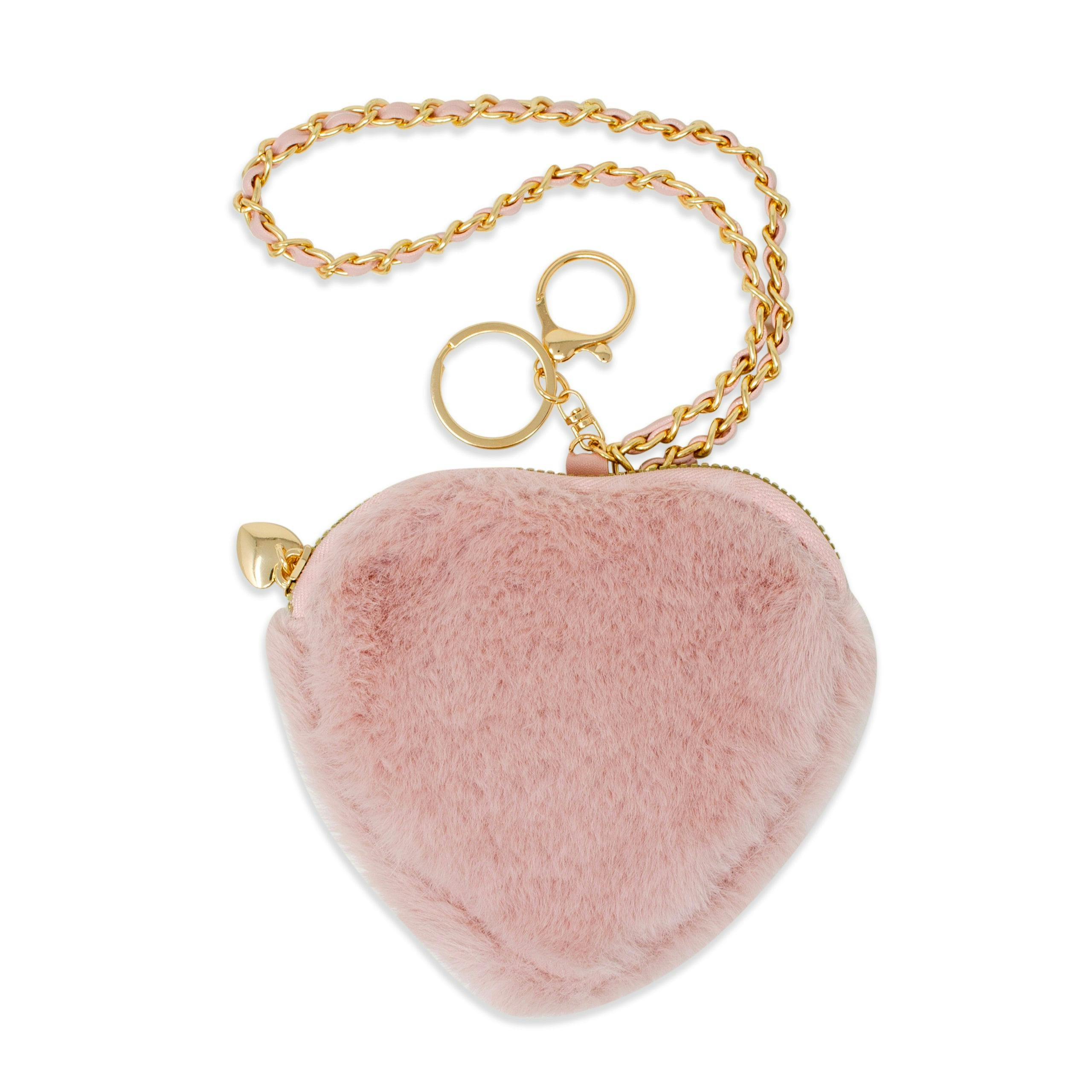 Girl's Fuzzy Heart Wristlet Coin Purse