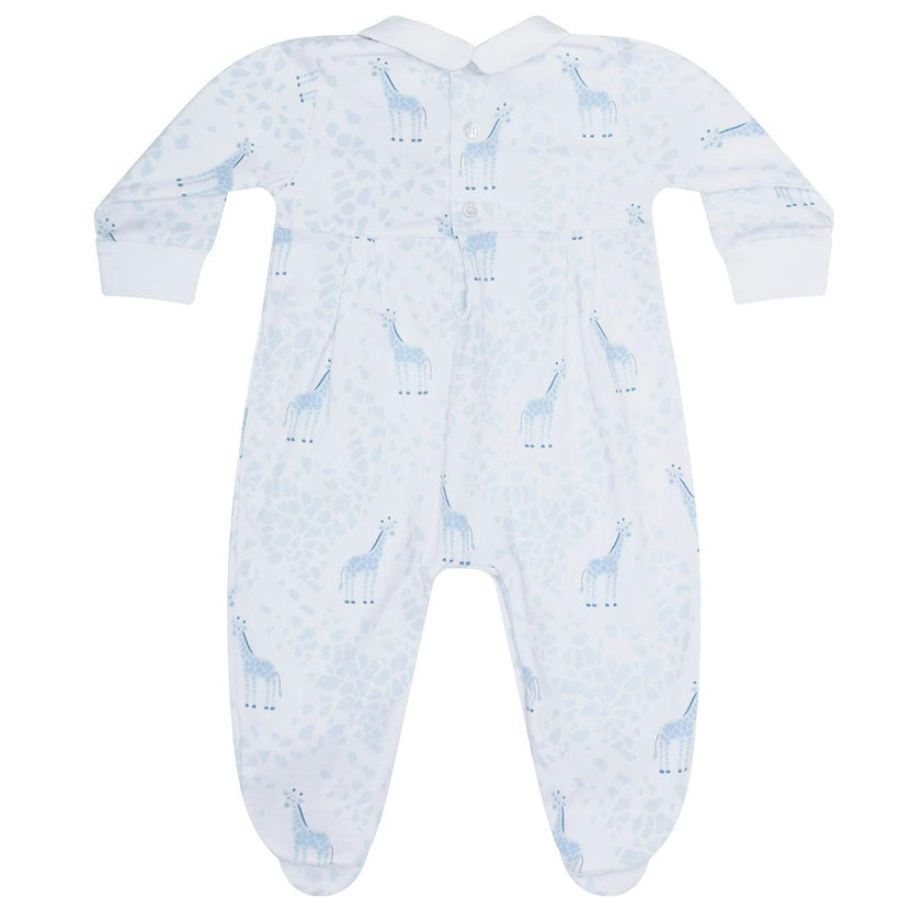 Blue Giraffe Print Smocked Footie