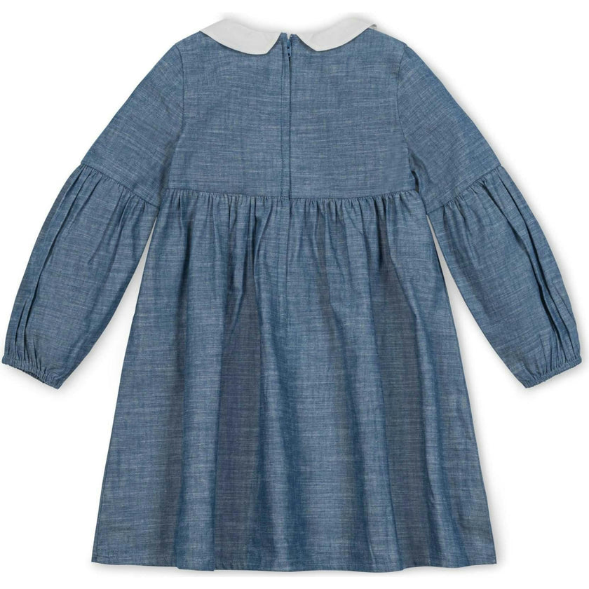 Organic Empire Waist Peter Pan Collar Chambray Dress, Blue