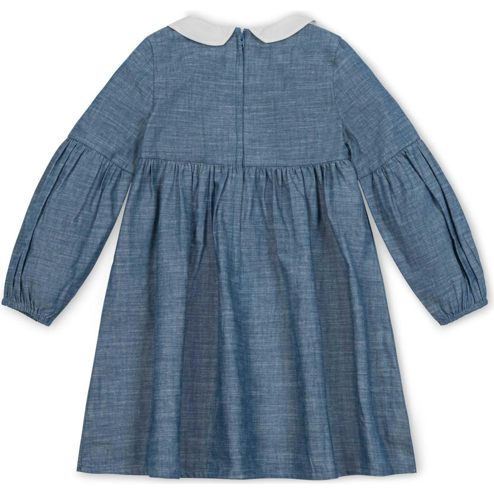 Organic Empire Waist Peter Pan Collar Chambray Dress, Blue