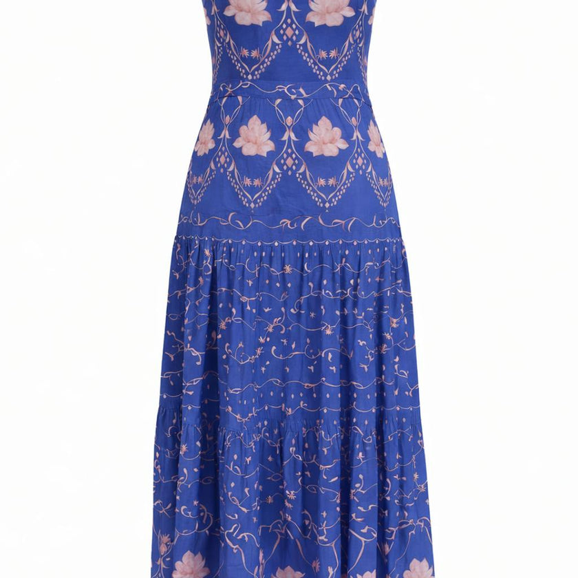 Asher Sea Petal Blue Floral Midi Dress