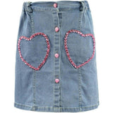 Pink Gem Hearts Denim Skirt