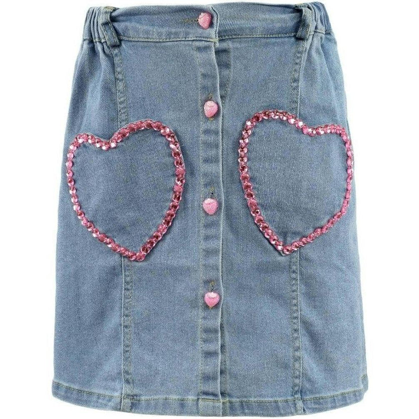 Pink Gem Hearts Denim Skirt