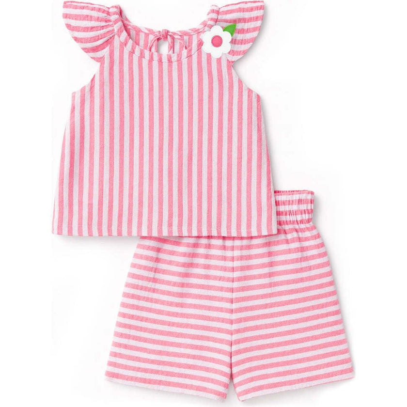 Stripe Gauze Top And Shorts