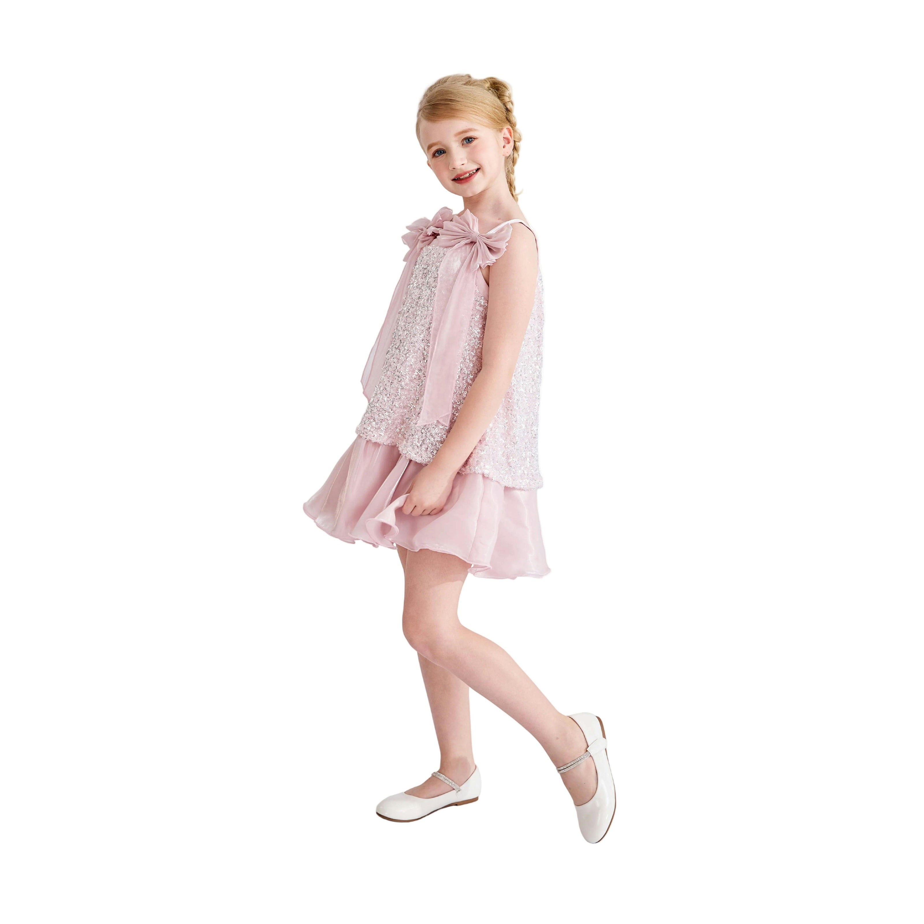 Light Pink Aurielle Beaded Bow Dress