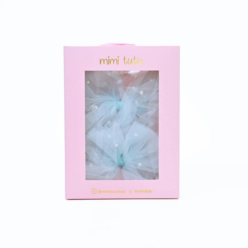 Tulle Bow Pearl Accented Hairclip Set