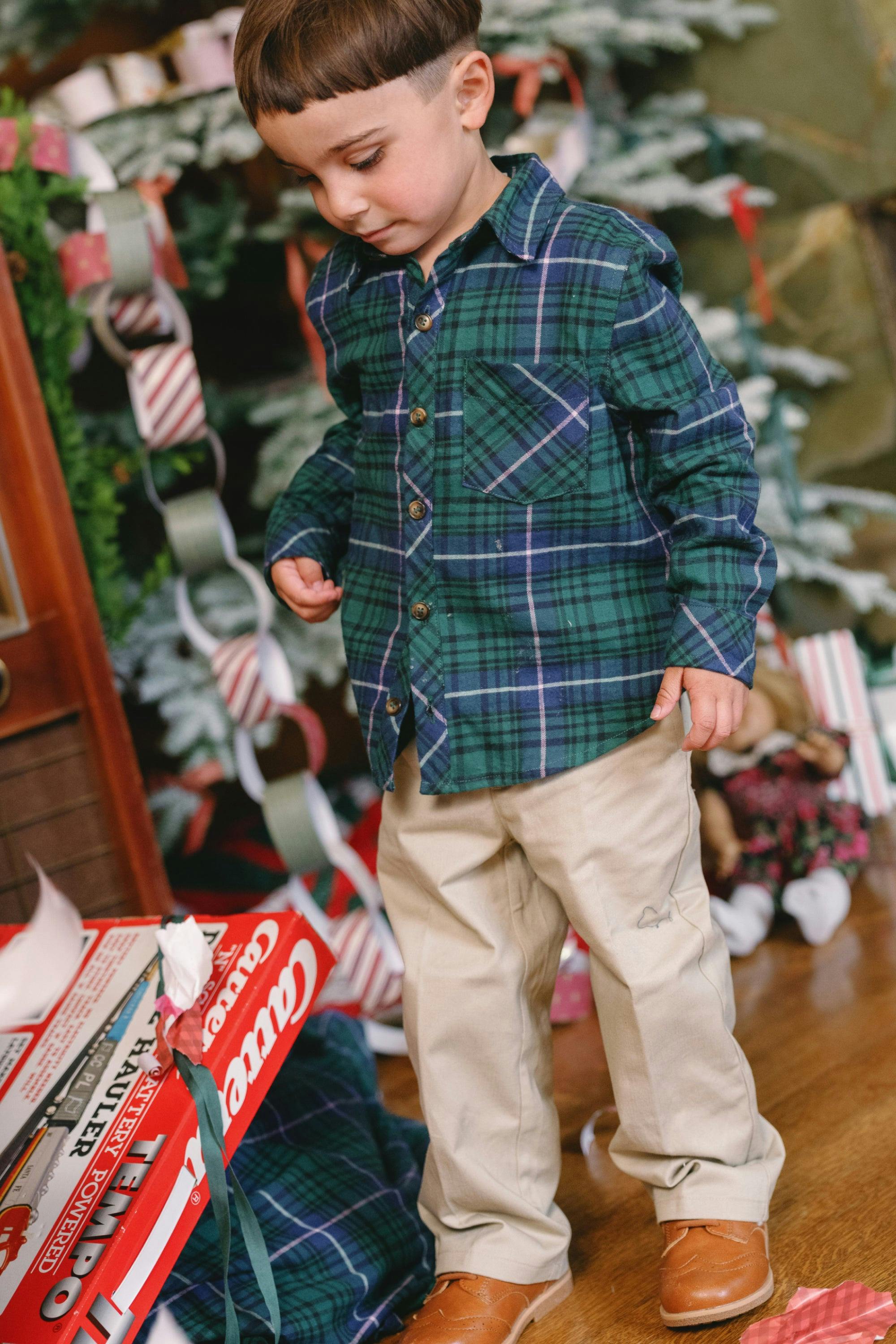 Boys John Shirt in Emerald Plaid