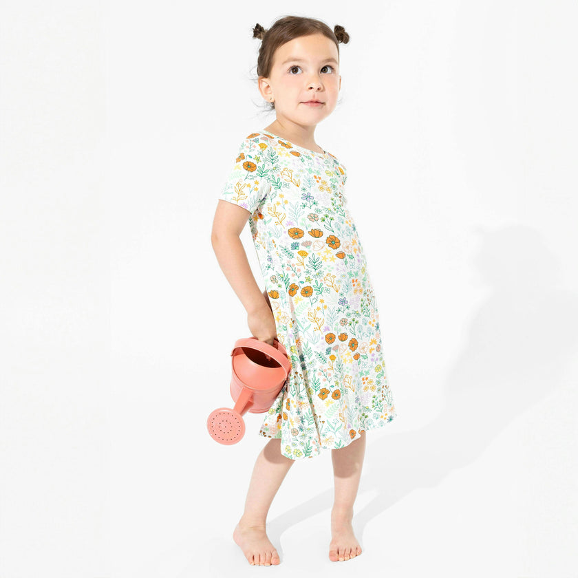 Summer Floral Bamboo Girls' Short Sleeve Dress