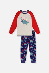 Organic Cotton Two Piece Pajama Set Blue Dinosaur Print