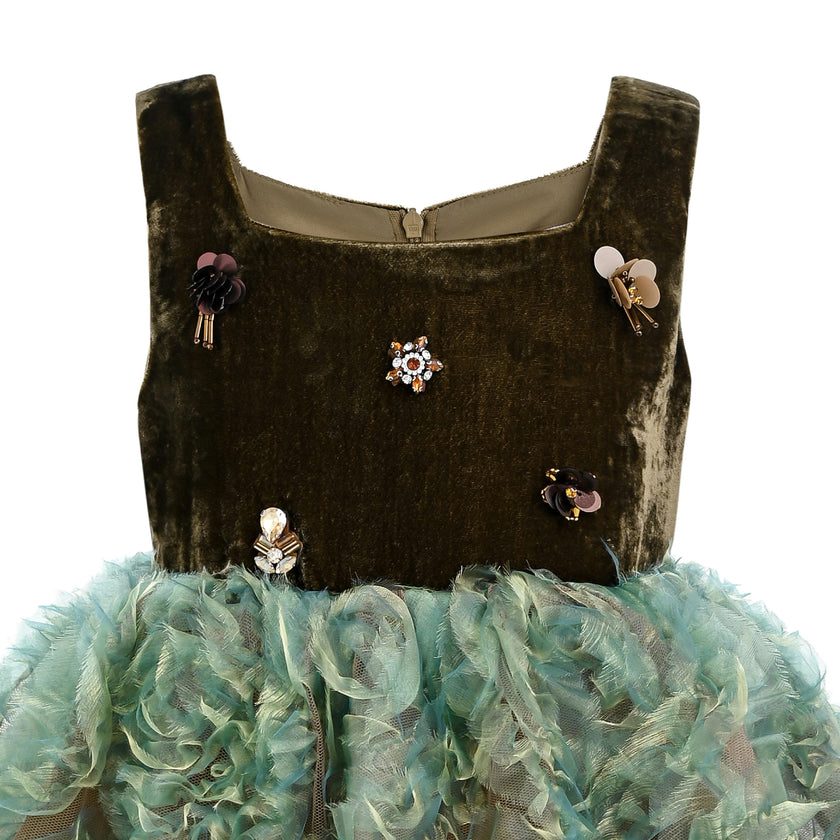 Green Bellina Velvet Tulle Dress