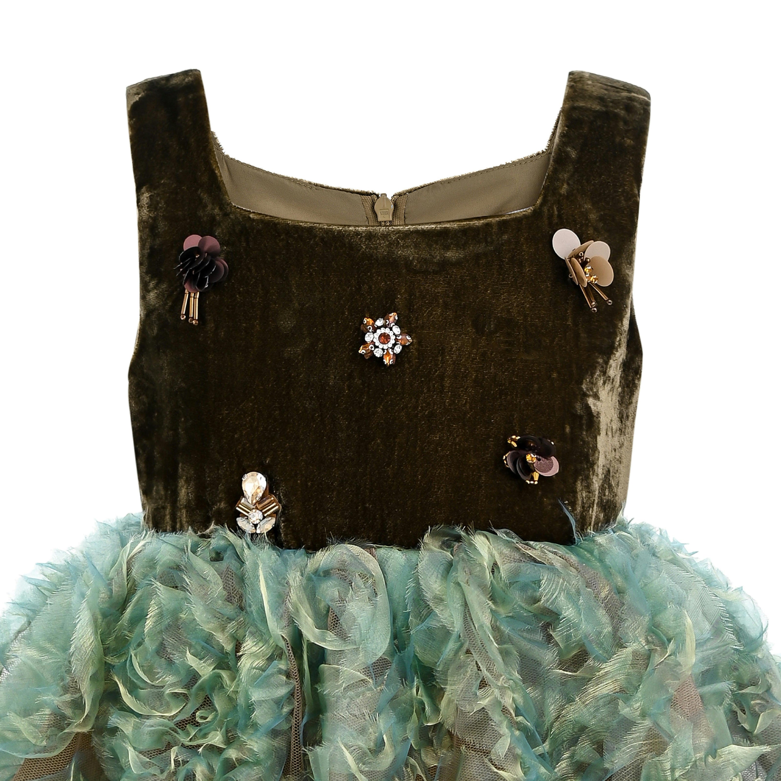 Green Bellina Velvet Tulle Dress