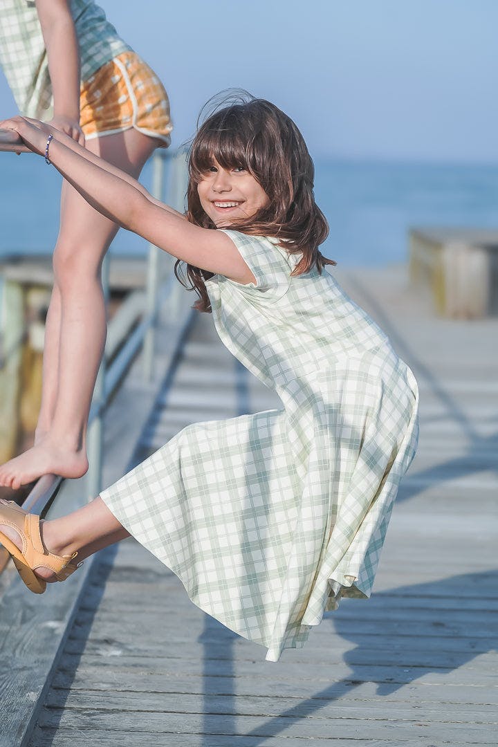 Sweetheart Twirl Dress | Organic Cotton Jersey - Fern Plaid